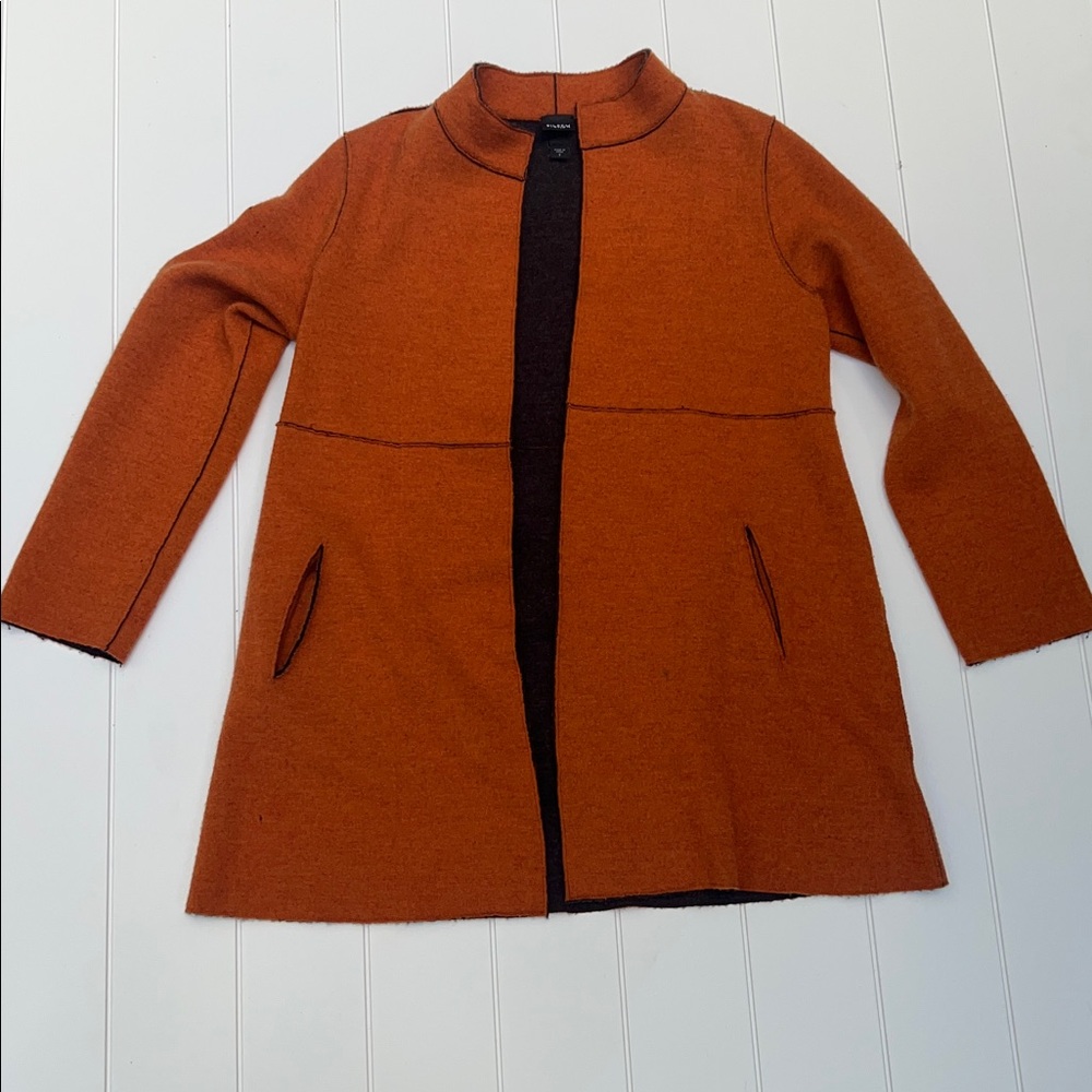 Eileen Fisher Rust and Charcoal Open Jacket wool